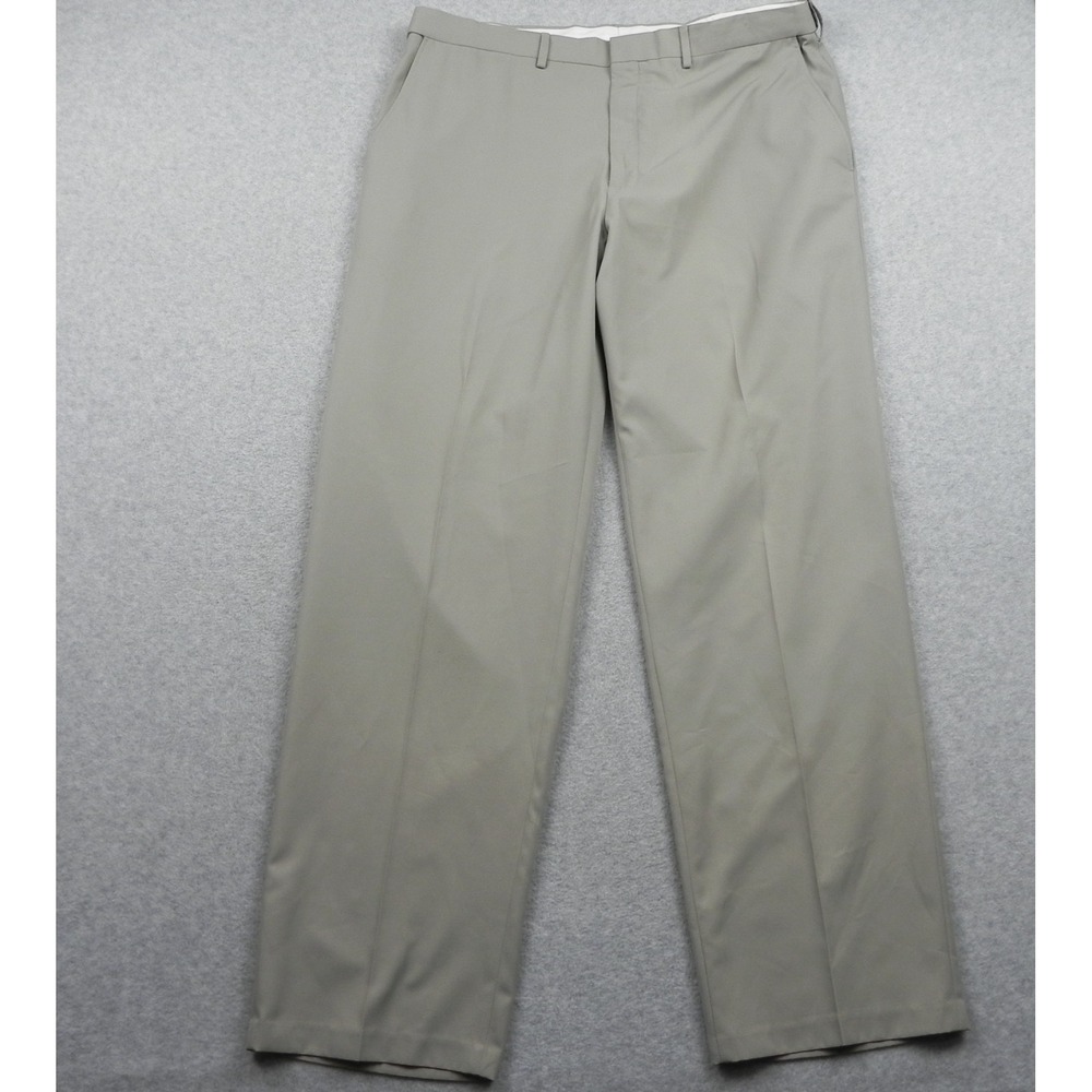 Haggar Pants Mens 38x32 Straight Leg Dress Suit Khaki Business Flat Front Beige